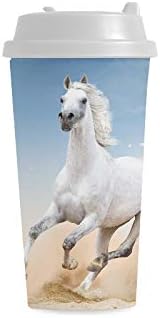 Run Rearing Forward Race Horse Custom Personalized Printing 16 Oz Double Wall Plastic Insulated Sports Water Bottle Cups Commuter Travel Coffee Mugs for Student Women Milk Teacup Drink