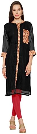 Women's Black Faux Georgette Printed Kurtis For Women Stitched Kurta Tunics For Girls
