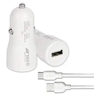 ERD CC-45 Car Charger 18W / 3 Amp USB Dock + Free 1 Meter Type-C USB Cable | Compatible with All Smart Phones, Power Banks, Tablets, Bluetooth Devices, Gaming Devices & Other Devices (White)