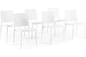 SIEDITI FUORI E DENTRO Sedie impilabili in polipropilene con fibra di vetro per esterno/giardino o interno, idrorepellenti e resistenti, design moderno e minimal - Maria (6, Bianco)