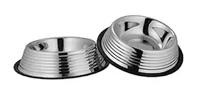 Bow Wow Stainless Steel Ribbed Non Skid Bowl, Set of 2 Pcs. (475 ML)