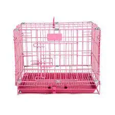 CSM Double Door Folding Metal Cage/Crate/Kennel with Removable Tray and Paw Protector for Dogs, Cats and Rabbits (36 Inch, Pink)