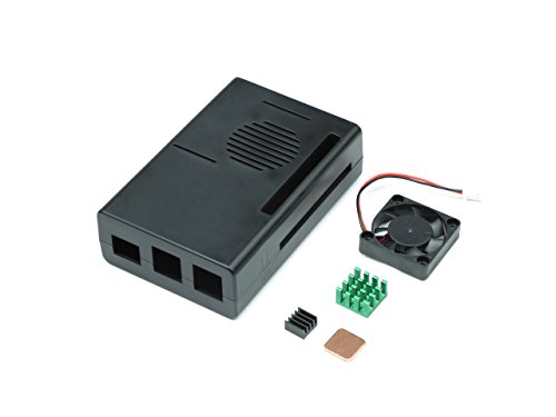 Raspberry Pi 3B Black ABS Case Enclosure Box With Mini Cooling Fan And Heatsink Kit,2 Aluminum Heatsink For CPU and LAN IC Topside and 1 Copper Heatsink For DDR IC Bottom Side - 3