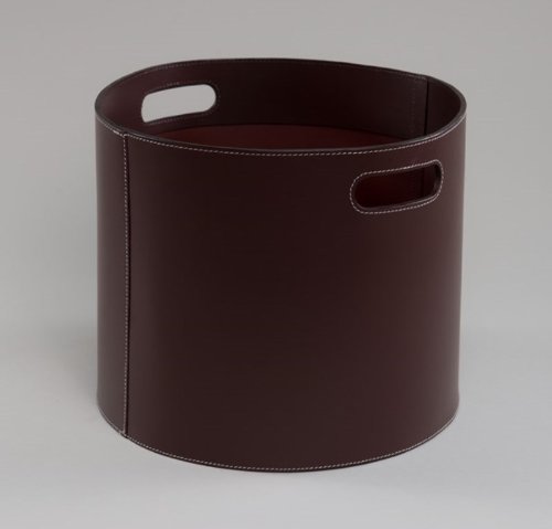 Holzkorb, Korb für Kaminholz, Echt-Leder, braun - 2