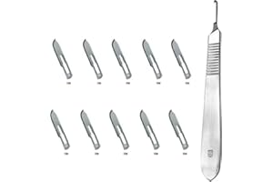 SUMEDTEC Set - 10 Stück Skalpellklingen Nr. 10 und Skalpellgriff Nr. 3 - Ersatz-Skalpellklingen aus Kohlenstoffstahl - Steril (Form 10)