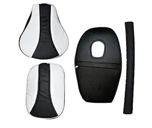 KOHLI Bullet Accessories Stylish Design Seat Cover with Tank Cover + Back Rest Foam Combo Set for Royal Enfield Classic 350/500cc (White with Black)