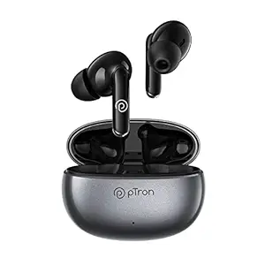 Newly Launched pTron Bassbuds Eon TWS Earbuds with ENC, 13mm Driver, Immersive Sound, BT 5.3 Wireless Headphone, Quick Pairing, Touch Control, TypeC Fast Charging, IPX4 & Voice Assistance (Grey/Black)