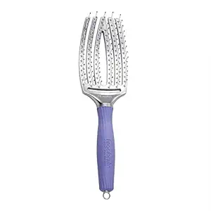 Finger Brush Medium by Olivia Garden (USA) ? Ionic Bristles, Unique Curved and Vented Paddle Brush, Scalp Hugging Vented Shape, Ideal for Blow Drying, Styling Brush, Soft Touch Bristles