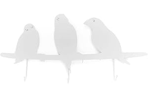 ROCKING GIFTS Perchero Metálico de Pared Blanco con Diseño de Pájaros, 3 Ganchos, Colgador Decorativo para Recibidor, Dormitorio o Baño, 31x15cm