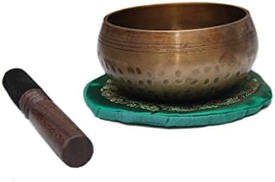 Tibetan Singing Bowl Set 5.5" X 3", New Hand Hammered Yoga Singing Bowl Set with Stick and Cushion © Himalayan Solitude (Large)