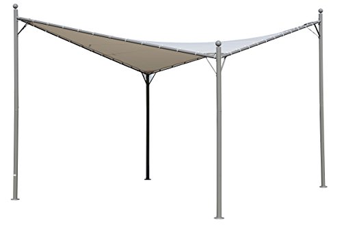 OUTFLEXX hochwertiger Deltapavillon aus silber mattem Aluminium, Dachrohre aus Stahl, Dach aus Polyester in beige, 350 x 350 x 288 cm, modern, Deltaform, dreieckig, wetterfest, Sonnensegel