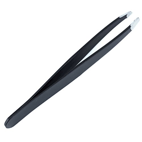 Precision Tweezers with Slanted Tip - AsaVea High Quality Make Up Stainless Steel Tweezers with Slant Design - Best for Brow Shaping and Splinter Removal - Ideal for Travel - Get Perfect Eyebrows Today!(Black)
