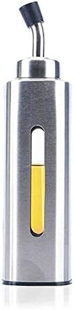 AMZTOLIFE Oil and Vinegar Bottles - Stainless Steel &amp; Small Capacity - Transparent Inspection Area - 250ml/8oz - Silver - Use for Family, Useful Gift for Kitchen Staff, Family