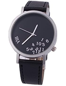 Außerhalb eines Geschenk Zeit, kreatives Design Armbanduhr mit schwarzem Zifferblatt silbernem Fall Schwarz Lederband...