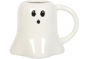 SJ TRADERS Ghost Shaped Mug, 420ml Capacity Ceramic Mugs for Coffee and Tea with Handle, Pumpkin Ghost Mug Spooky Décor Gifts for Your Loved Ones This Halloween (White)