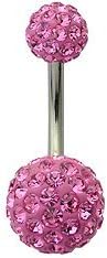 JewelTime Pink Swarovski Crystal Surgical Steel 316L Smooth Glitzy Ball Belly Bar/Navel Bar - 1.6mm Gauge - 6mm Length - Balls 8mm and 5mm - Add Some Bling to Your Life!