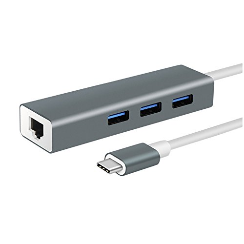 Yehua® USB-C Multiport - Konverter Type-C 3 Häfen USB 3.0 - LAN - Adapter Type-C Hub Mit Netzwerk - Adapter (Grey)