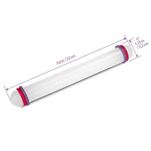 Foxnovo 23 x3 cm .Teigroller Zoll Antihaft-DIY Sugarcraft Fondant Nudelholz Kuchen dekorieren Tool mit Führungsringen (weiß) - 4