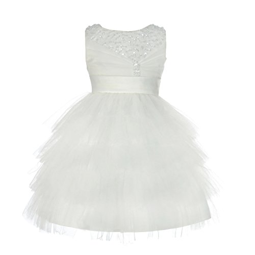 Dressy Daisy Baby Girls' Beaded Satin Tulle Tiered Wedding flower Girl Bridesmaid Dresses Party Dress Size 3 Years Ivory