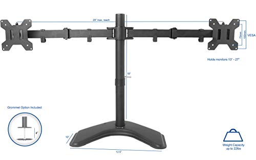Dual LCD Monitor Free Standing Desk Mount/ Stand Heavy Duty Fully Adjustable fits 2 /Two Screens up to 24