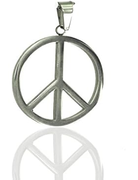 Edelstahl Anhänger Peace, 32mm, mit großer Öse für Lederband, Kette etc., robustes Edelstahl für