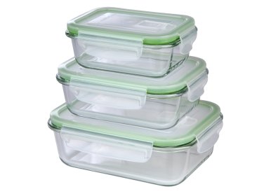 GOURMETmaxx 06527 Glas-Frischhaltedosen "Klick-it" | 6 Teile | Geeignet für Mikrowelle, Gefrierschrank und Spülmaschine | Transparent