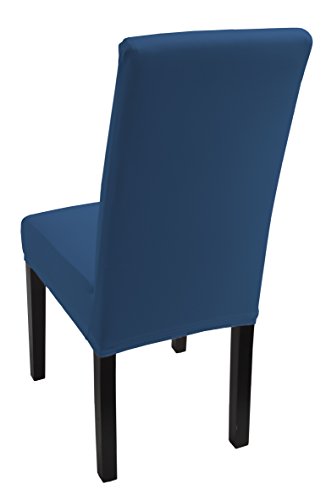 SCHEFFLER-HOME Lacoste Stuhlhussen 2 Stück, Stretch-Stuhlbezug elastische moderne Husse, Dekoration Stuhl-Abdeckung aus Elastik-Stoff mit Gummiband für universelle Passform, bi-elastic Spannbezug, mit Lotus Effekt, Fleckschutz – Blau - 4