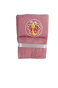 AA Apparels GAB 100% Cotton Pink Butterfly Kids Bath & Hand Towel Combo Set for Age 3-12 Years - Pink (550 GSM)