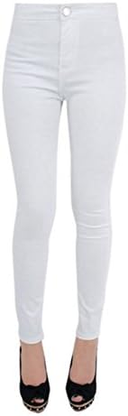 New Women's LADIES HIGH WAISTED ONE BUTTON SUPER SKINNY STRETCH WHITE JEAN SIZE 6 -8-10-12-14 (XL-14)