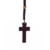 DonDon Holz Rosenkranz mit hellbraunen Perlen und dunkelbraunem Kreuz - 3