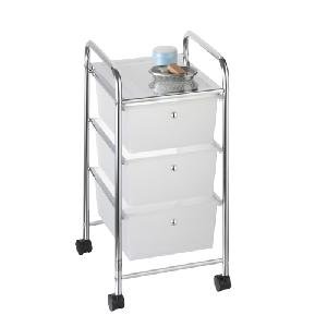 Schubladenwagen Rollwagen Rollcontainer Badwagen Siena, verchromt, mit 3 transparenten Kunststoffboxen, schwarze Rollen, 33 x 39 x 65 cm