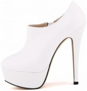 DYF Shoe Short Boot Solid Color Big size Waterproof table High heel Zipper,White Matt,38