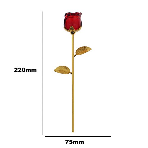 Glas Rose Blume Künstliche Kristall Rose Blume Metall Stiele und Blätter mit Geschenk-Box und Grußkarte für Valentinstag Muttertag Geburtstag Geburtstag Geschenke (Rote) - 2