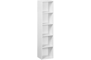 LOLAhome - Estantería Cubo 5 estantes de Tablero Laminado Blanca, Librería con Compartimentos Abiertos, Mueble almacenaje de 30x132, para Estudio, Dormitorio, Salón, Oficina y Biblioteca