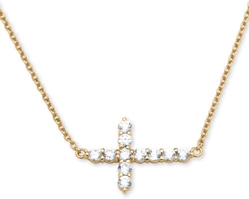 .79 TCW Horizontal Cross Necklace in 18k Gold over Sterling Silver