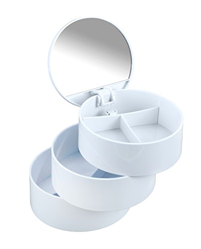 Wenko 22655100 Kosmetik Tower Kosmetik Organizer mit 3 Drehbaren Fächern und Spiegel, Acrylnitril-Butadien-Styrol (ABS), Weiß, 13 x 13 x 14 cm - 2