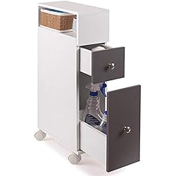 IDMarket - Meuble rangement WC sur roulettes 2 tiroirs gris