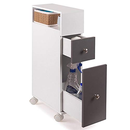 IDMarket - Meuble rangement WC sur roulettes 2 tiroirs gris