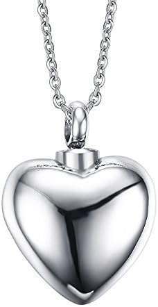 Vnox Stainless Steel Cremation Keepsake Memorial Heart Urn Charm Ash Pendant Necklace,Free Engraving,with 50cm Chain