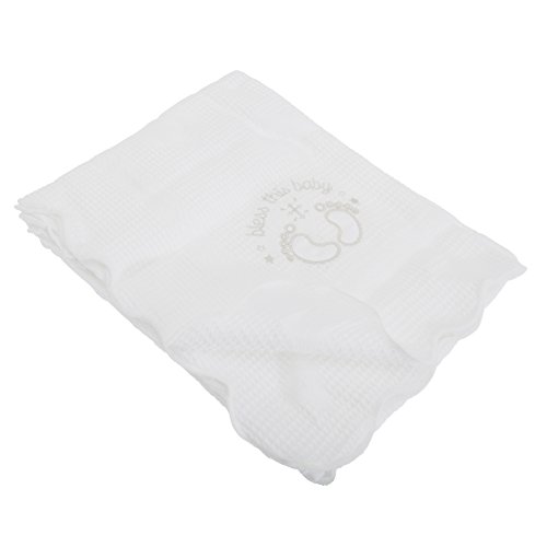 Baby Boys/Girls Large Embroidered Christening Shawl Blanket (120cm x 120cm) (Bless This Baby (Footprints))