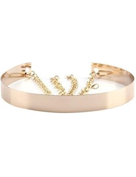 Damen Voll Metall Waist Spiegel Breit Gold Silber Platte Bund Ketten Gürtel