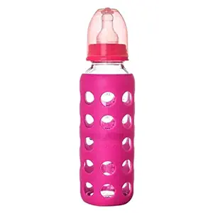 NAUGHTY KIDZ Premium Warmer Glass Feeding Bottle with 2 Ultrasoft Nipple and Bottle Warmer (Pink)-240ML