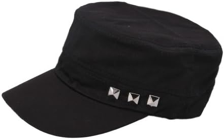 JTC Unisex Men Women Flat Peaked Cotton Pyramid Rivets Adjustable Hip-Hop Hats Snapback Baseball Caps (Black)
