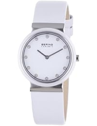 Bering Ceramic - Reloj analógico de mujer de cuarzo con correa de piel blanca - sumergible a 50 metros