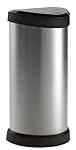 Curver 177729 Metal Effect One Touch Deco Bin, 40 L - Silver
