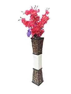 Spanglers Floor Wooden Flower Vase with Coconut Shell Chips and White Strip