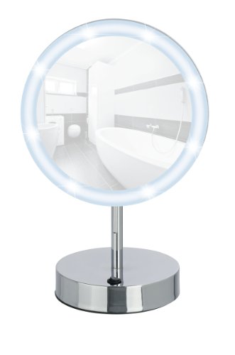 WENKO 3656490100 LED Standspiegel Aura – Kosmetikspiegel, mit hochwertigem Acrylrahmen, Spiegelfläche ø 16.5cm, 500% Vergrößerung, Stahl, 20 x 32 x 14 cm, Chrom - 8