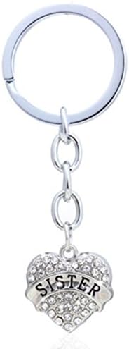 Fixuk Fashion Rhinestone Family Carving Heart Pendant Keyring Key Chain Bag Hangings size Clear Sister