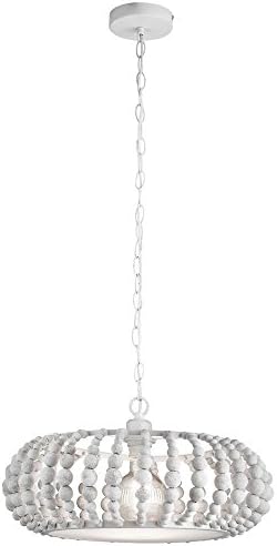 Lighting Collection 1 Lt Washed Pendant with Acrylic Diffuser E27, Wood, 40 W, White