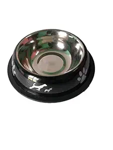 PET CLUB51 Stainless Steel Dog Food Bowl (Black, 460 ml)